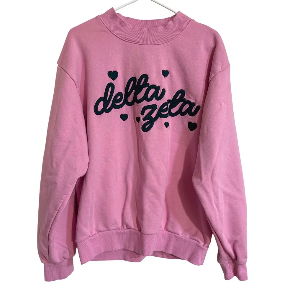 Delta Zeta Alpha Apparel Pink Green Mock Neck Oversized Sweatshirt XL